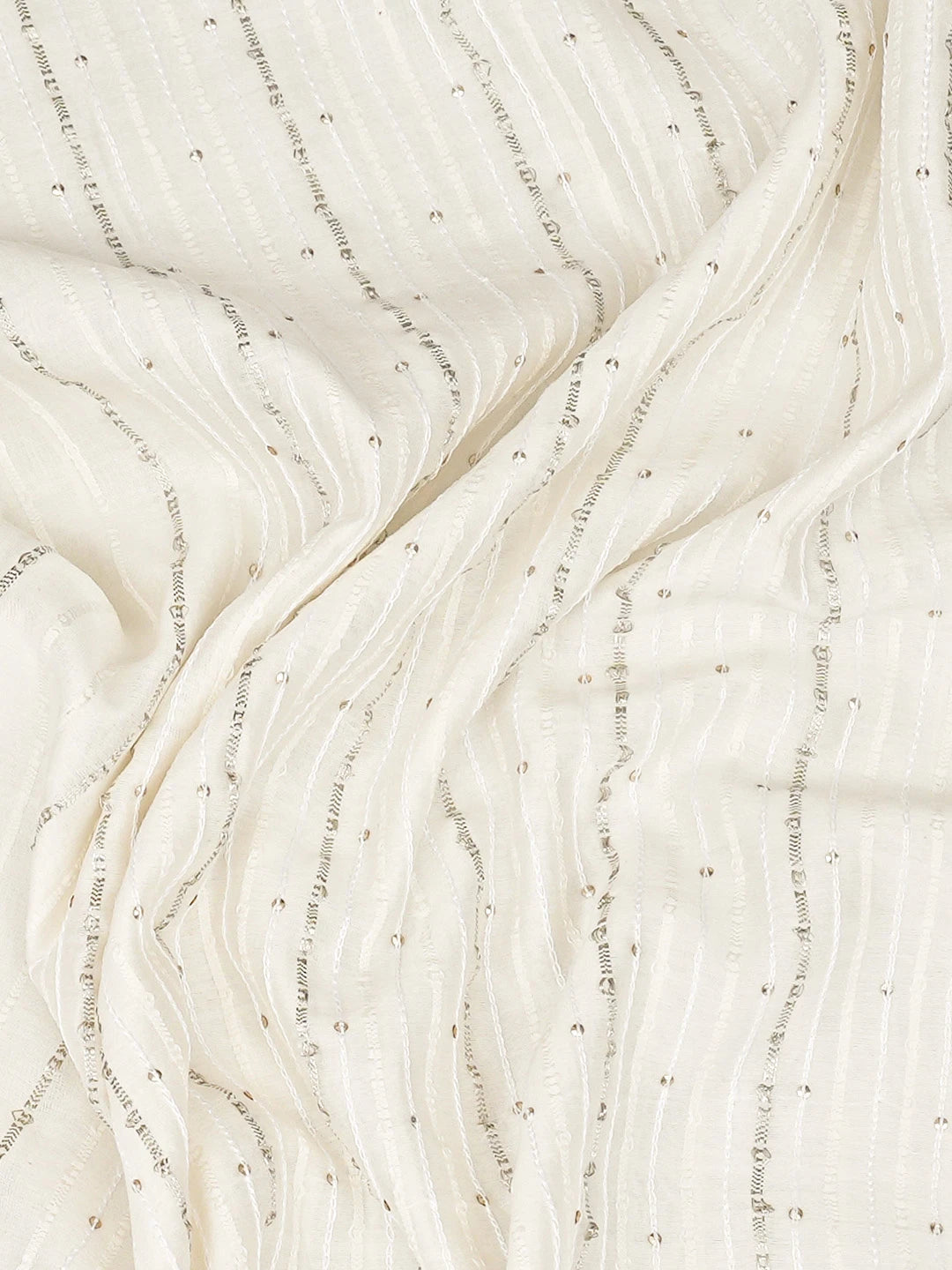 Ada Hand Embroidered White Chanderi Lucknowi Chikankari Unstitched Men's Kurta Piece With Pearl Work 01A867101