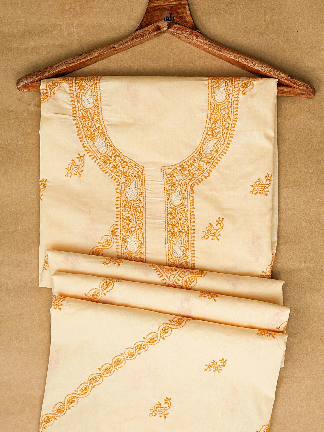 Ada Hand Embroidered Death Valley Beige Cotton Lucknowi Chikankari Unstitched Men's Kurta Piece 01A706138