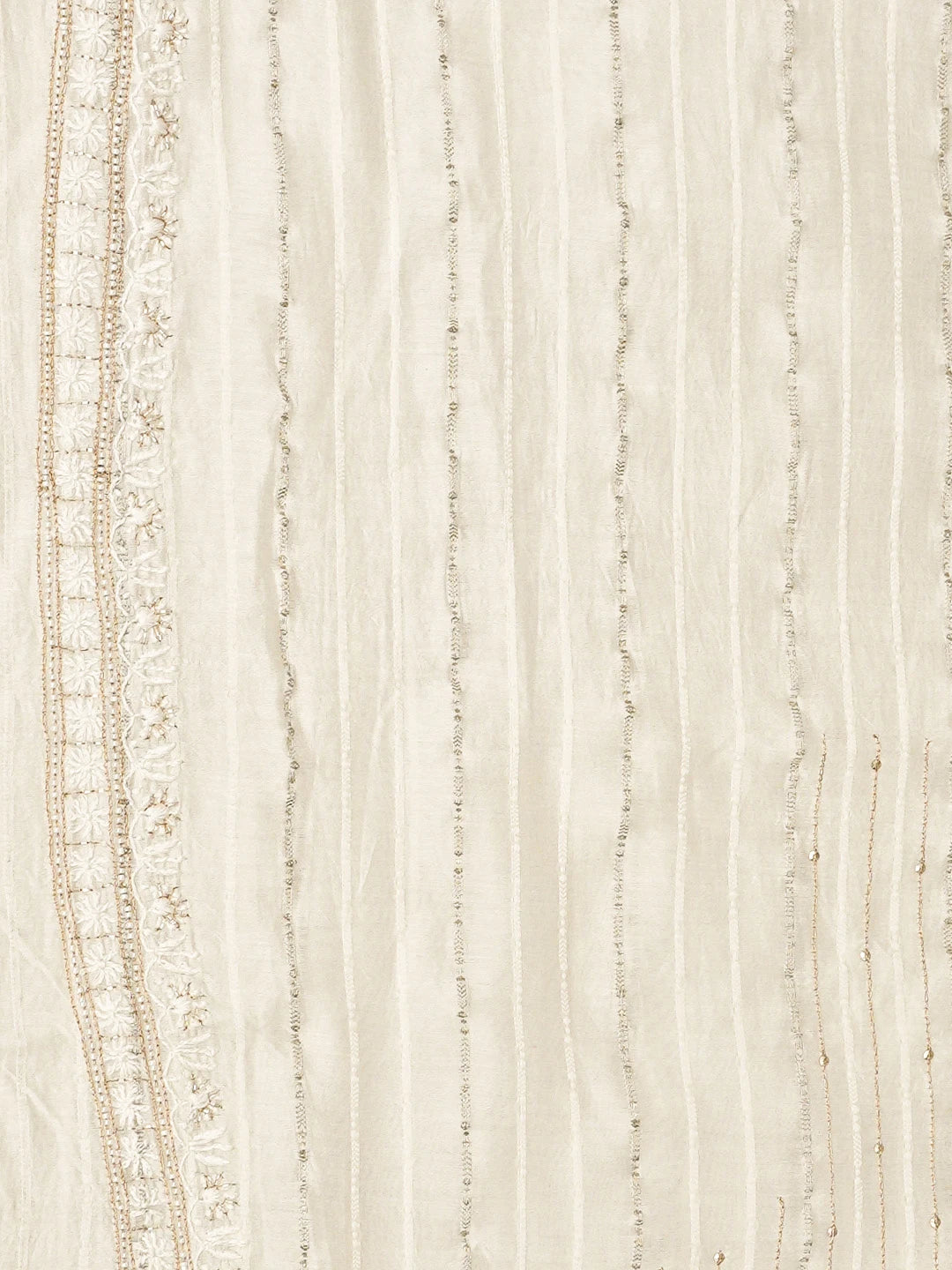 Ada Hand Embroidered White Chanderi Lucknowi Chikankari Unstitched Men's Kurta Piece With Pearl Work 01A867102