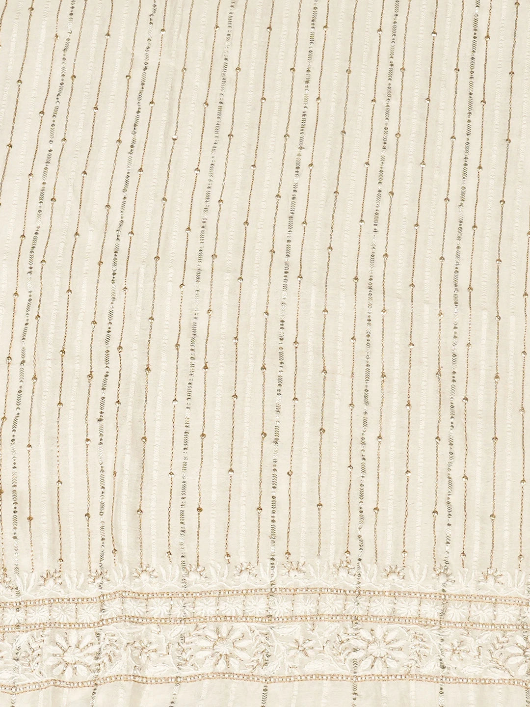 Ada Hand Embroidered White Chanderi Lucknowi Chikankari Unstitched Men's Kurta Piece With Pearl Work 01A867102