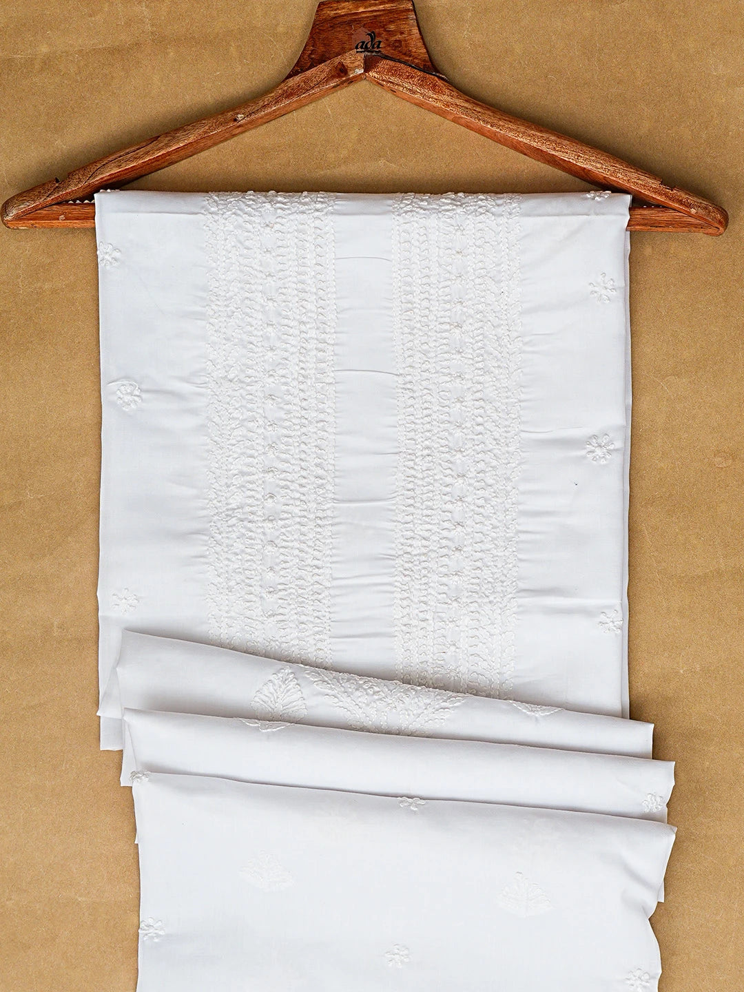 Ada Hand Embroidered White Cotton Lucknowi Chikankari Unstitched Men's Kurta Piece 01A560863