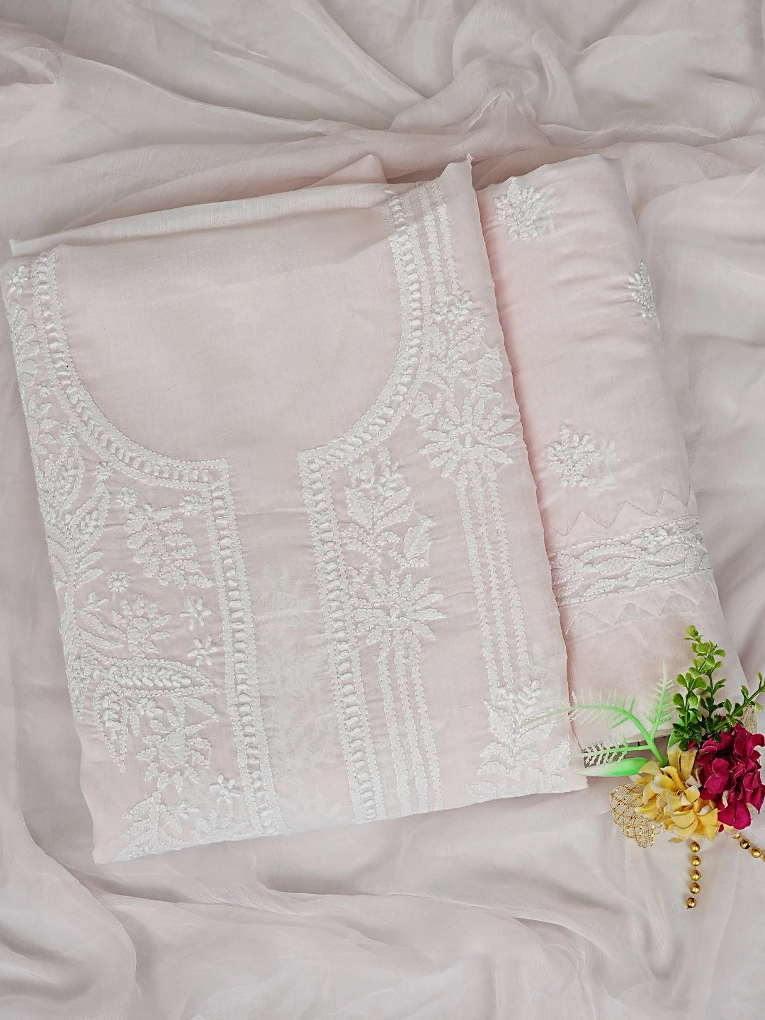Ada Hand Embroidered Light Pink Cotton Lucknowi Chikankari Unstitched Suit Piece 01A871579