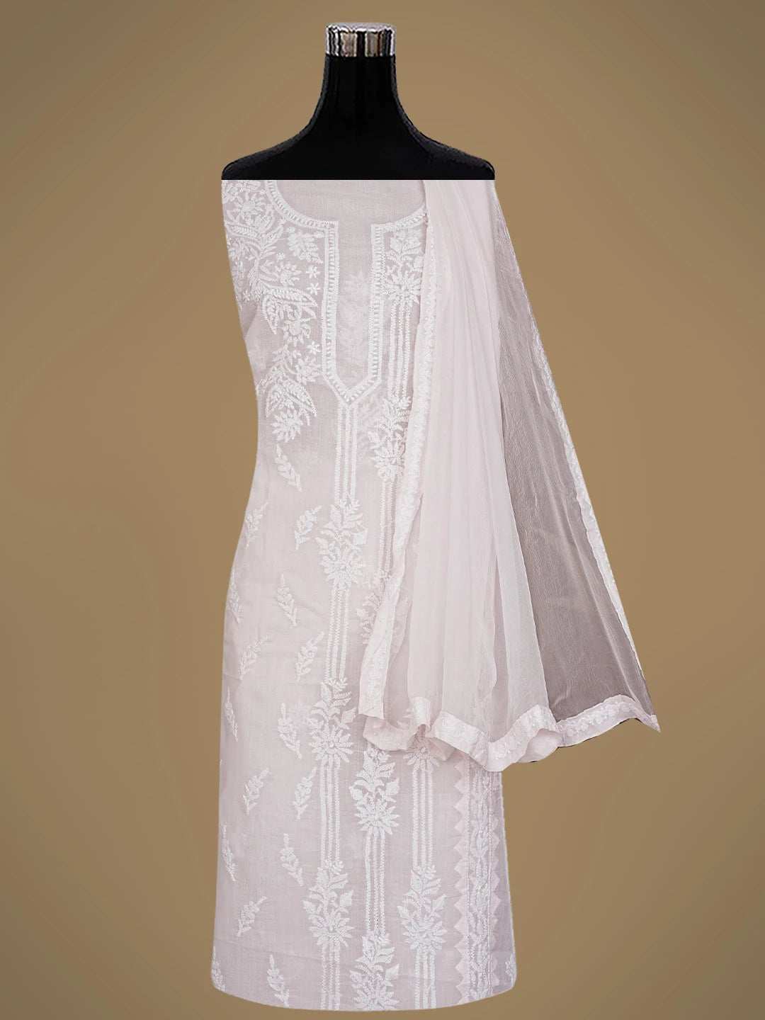 Ada Hand Embroidered Light Pink Cotton Lucknowi Chikankari Unstitched Suit Piece 01A871579
