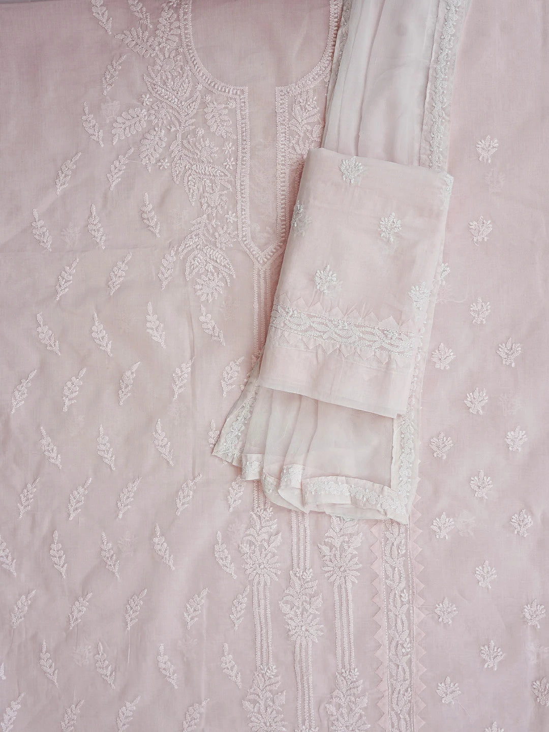 Ada Hand Embroidered Light Pink Cotton Lucknowi Chikankari Unstitched Suit Piece 01A871579