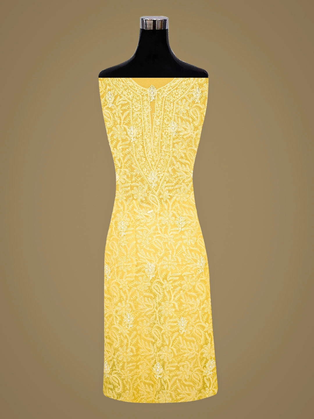Ada Hand Embroidered Yellow Georgette Lucknowi Chikankari Unstitched Suit Piece 01A859812