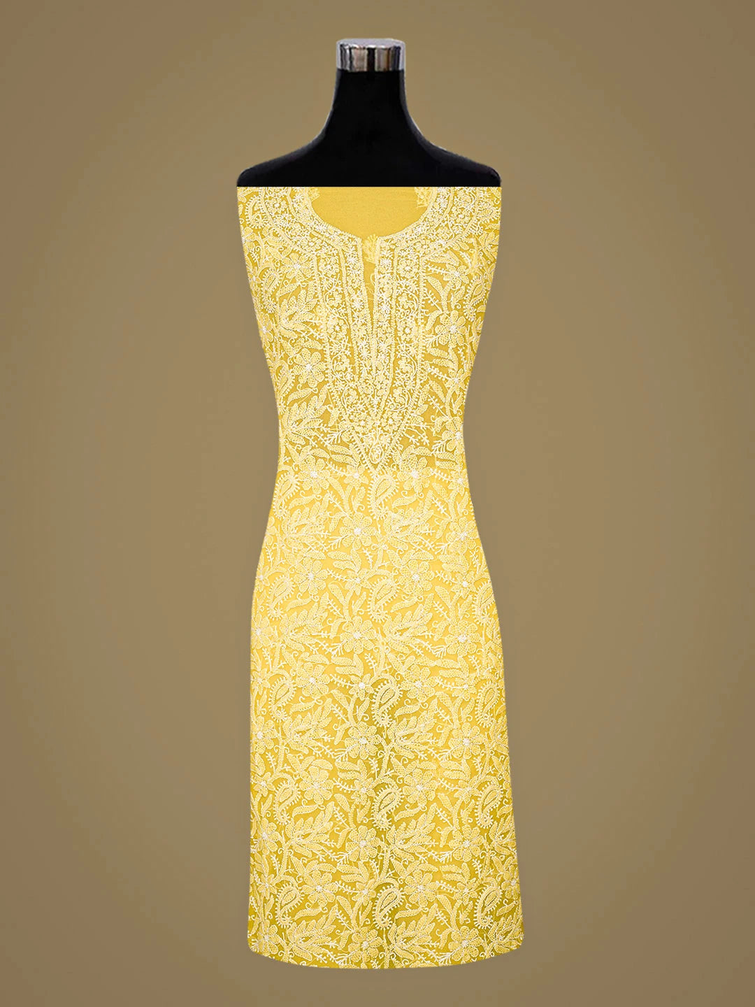 Ada Hand Embroidered Yellow Georgette Lucknowi Chikankari Unstitched Suit Piece 01A859812