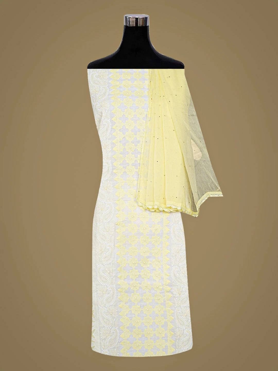 Ada Hand Embroidered White Cotton Lucknowi Chikankari Unstitched Suit Piece 01A845310