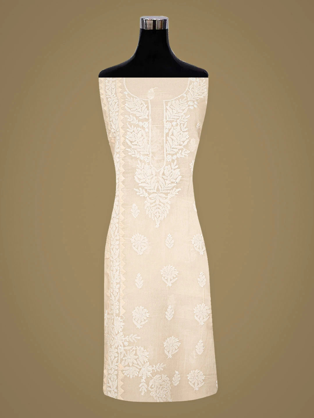 Ada Hand Embroidered Peach Cotton Lucknowi Chikankari Unstitched Suit Piece 01A871559