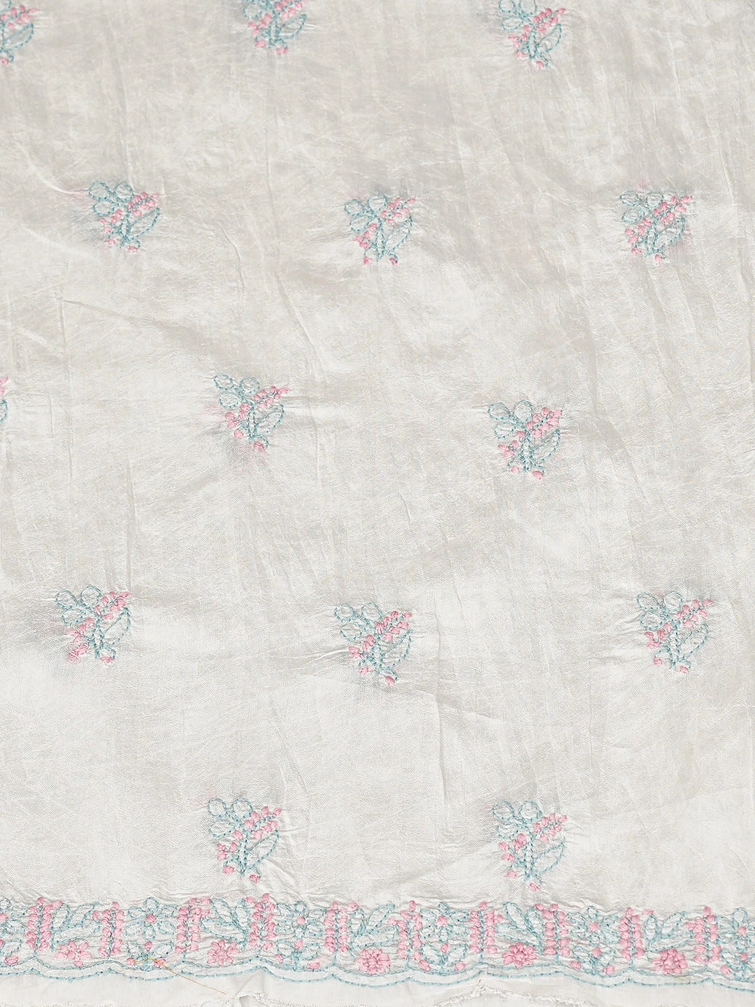 Ada Hand Embroidered White Chanderi Lucknowi Chikankari Unstitched Kurta Dupatta Set 01A871550