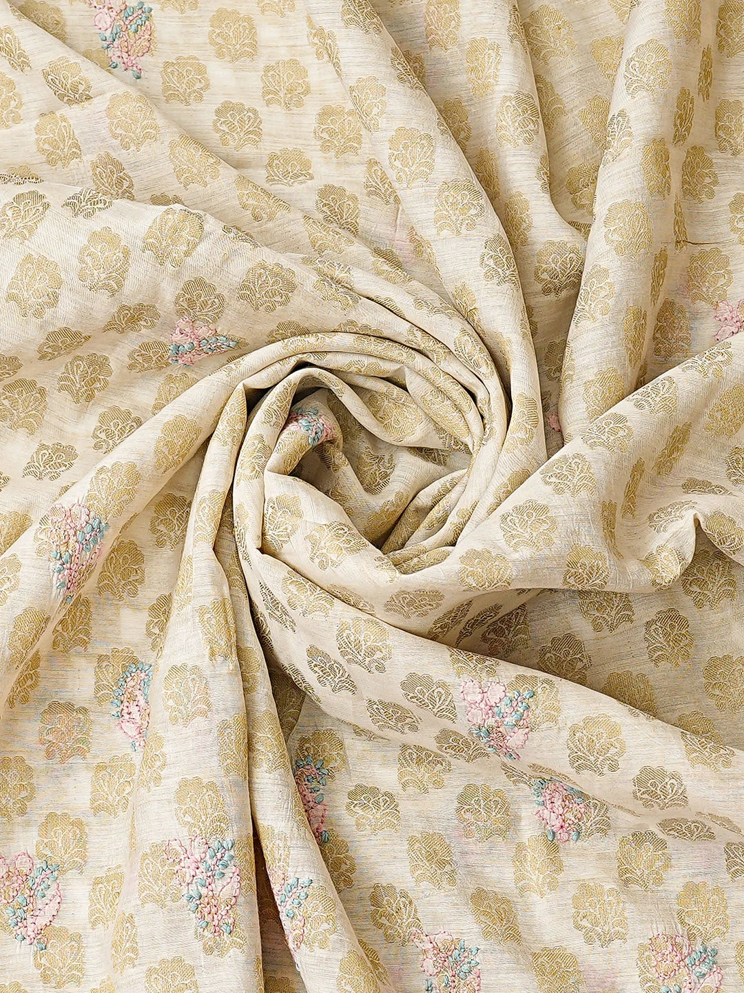 Ada Hand Embroidered White Chanderi Lucknowi Chikankari Unstitched Kurta Dupatta Set 01A871550