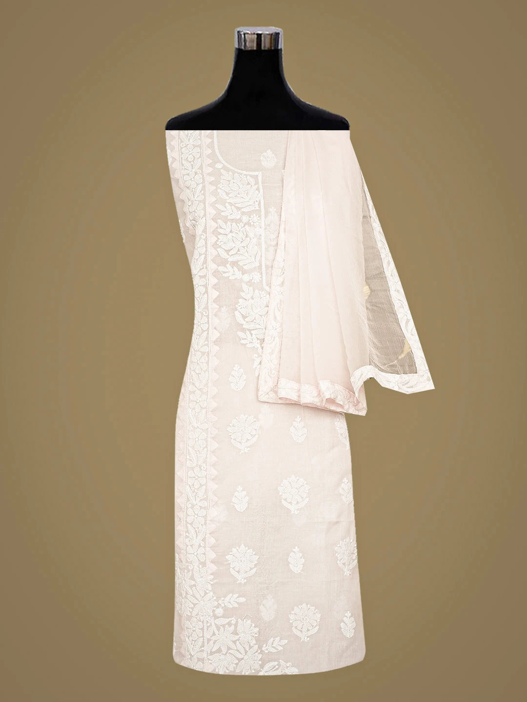 Ada Hand Embroidered Pink Cotton Lucknowi Chikankari Unstitched Suit Piece 01A871566