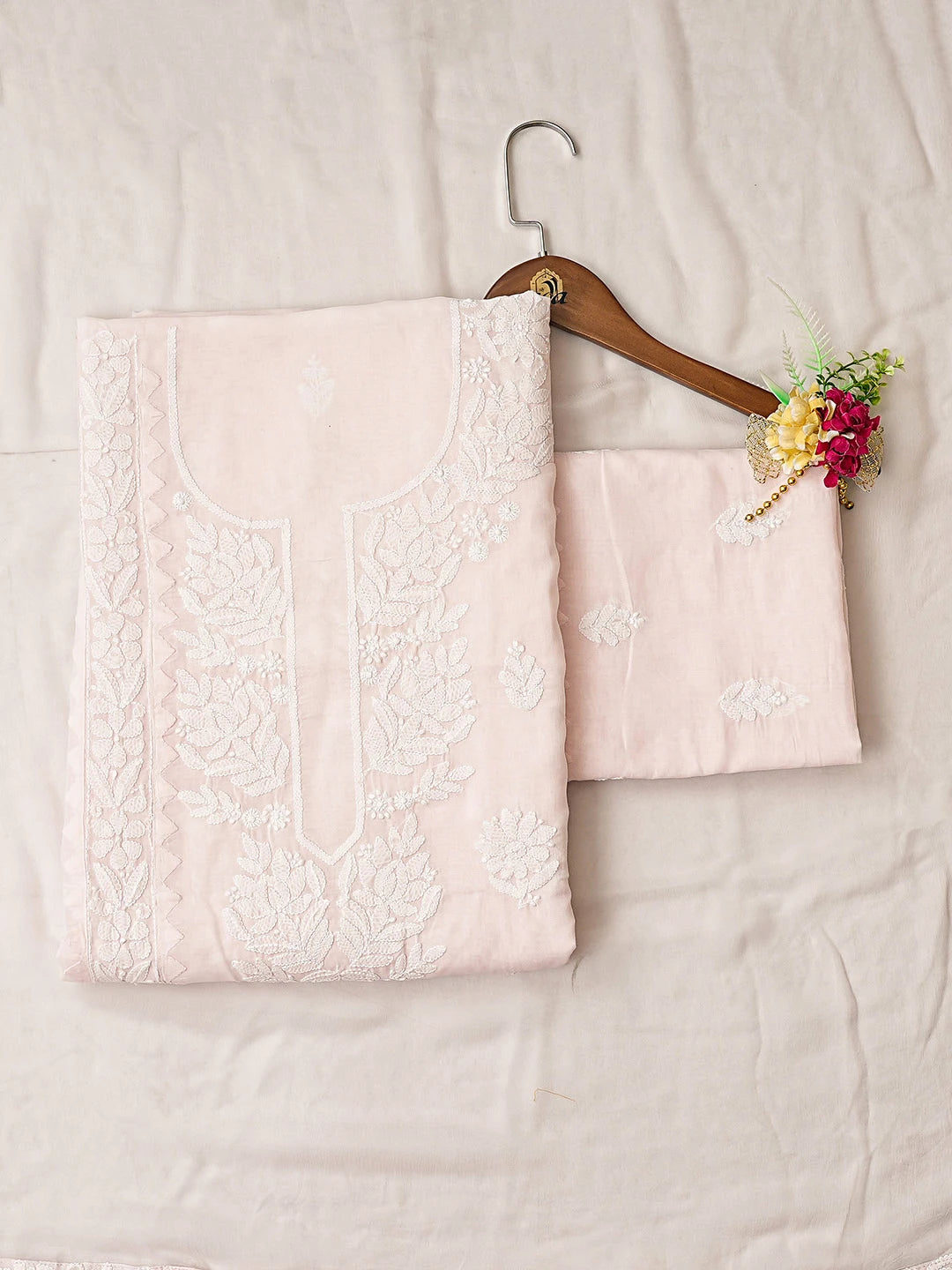 Ada Hand Embroidered Pink Cotton Lucknowi Chikankari Unstitched Suit Piece 01A871566