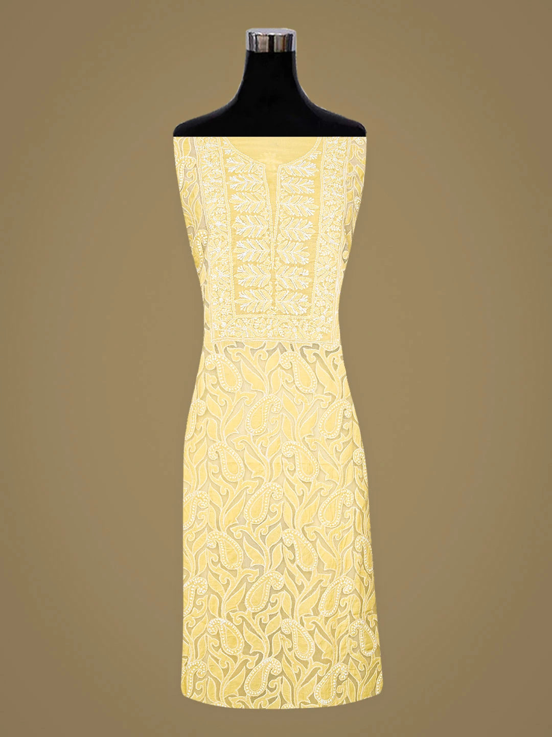 Ada Hand Embroidered Yellow Cotton Lucknowi Chikankari Unstitched Suit Piece 08A500400