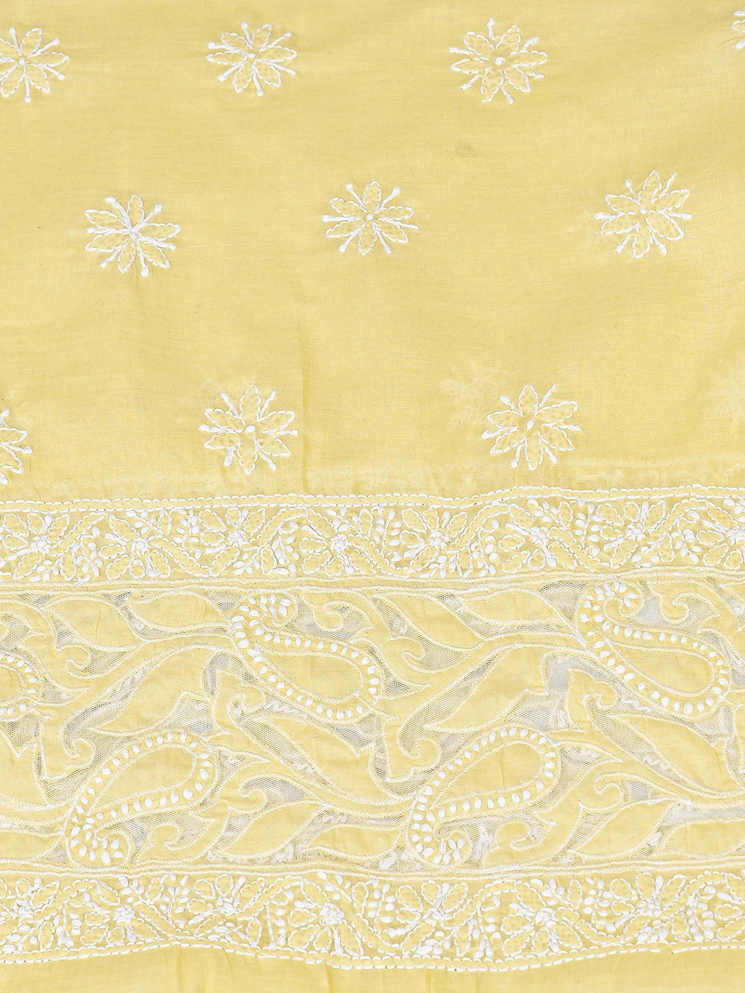 Ada Hand Embroidered Yellow Cotton Lucknowi Chikankari Unstitched Suit Piece 08A500400