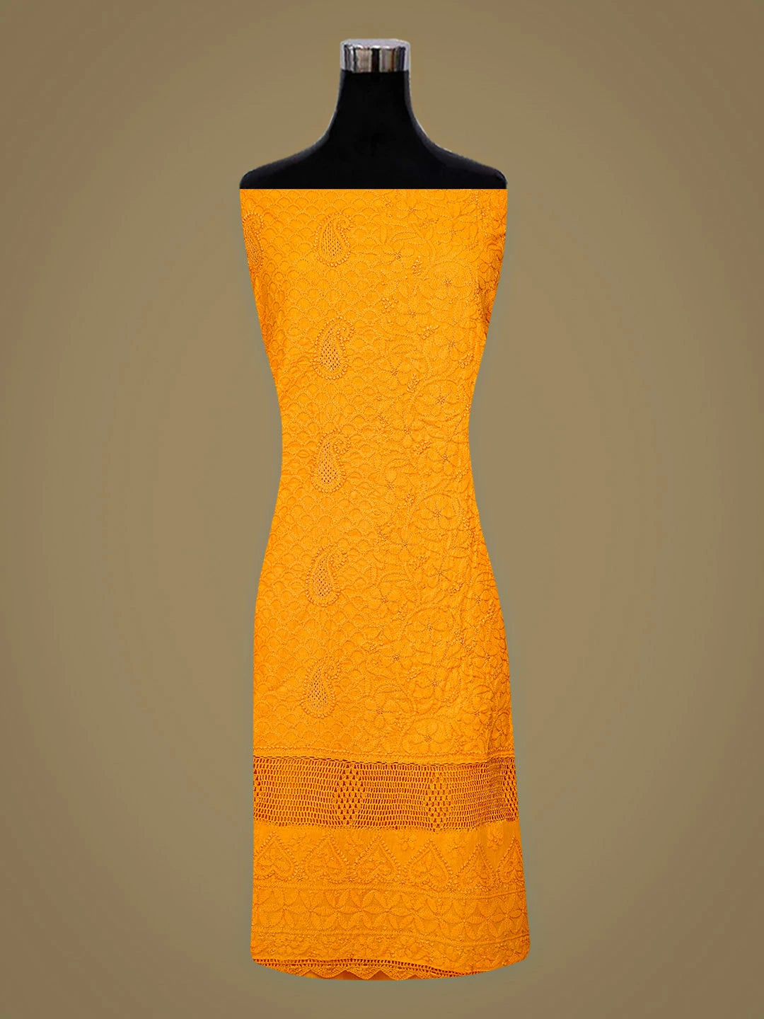 Ada Hand Embroidered Orange Cotton Lucknowi Chikankari Unstitched Suit Piece 01A839559