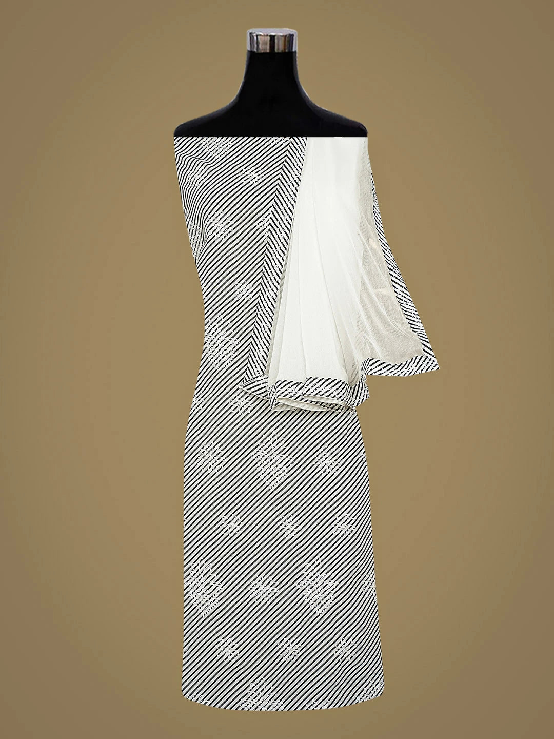 Ada Hand Embroidered Black And White Cotton Lucknowi Chikankari Unstitched Suit Piece 01A867703
