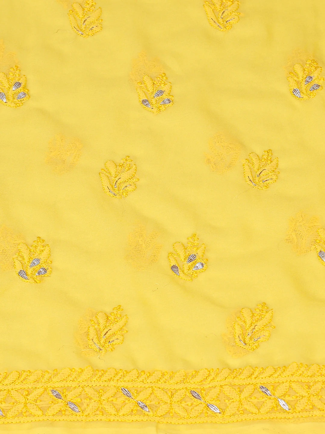 Ada Hand Embroidered Yellow Georgette Lucknowi Chikankari Unstitched Suit Piece With Gotapatti Work 01A586352