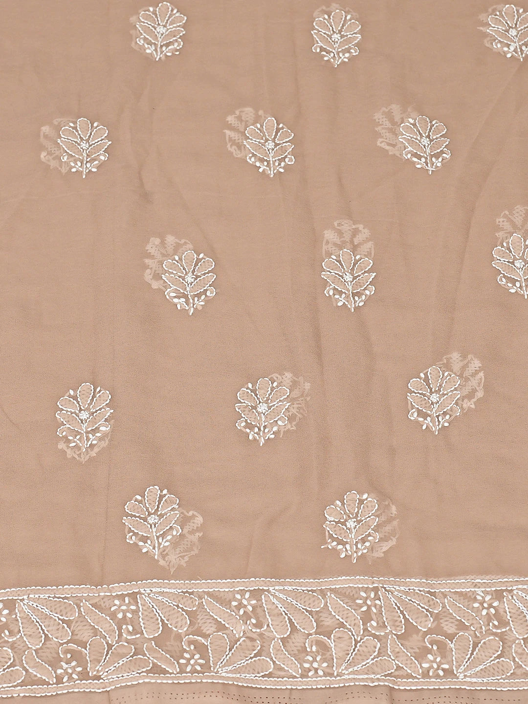 Ada Hand Embroidered Light Fawn Georgette Lucknowi Chikankari Unstitched Suit Piece 01A867801