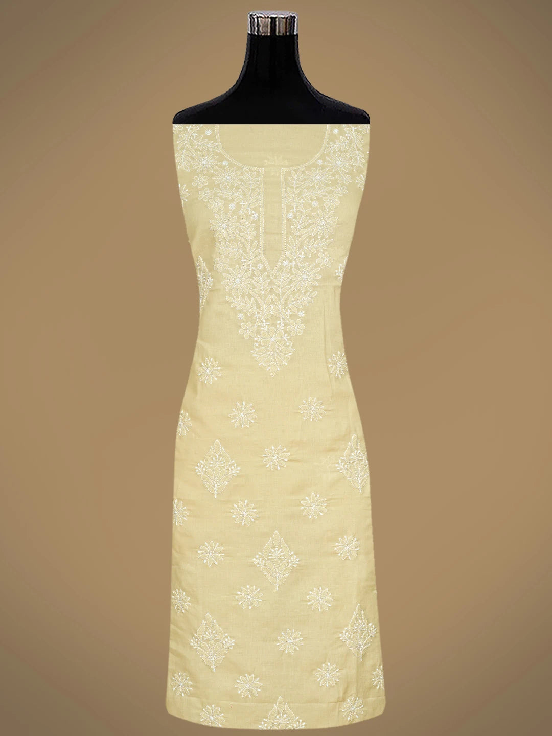 Ada Hand Embroidered Fawn Cotton Lucknowi Chikankari Unstitched Suit Piece 01A765261