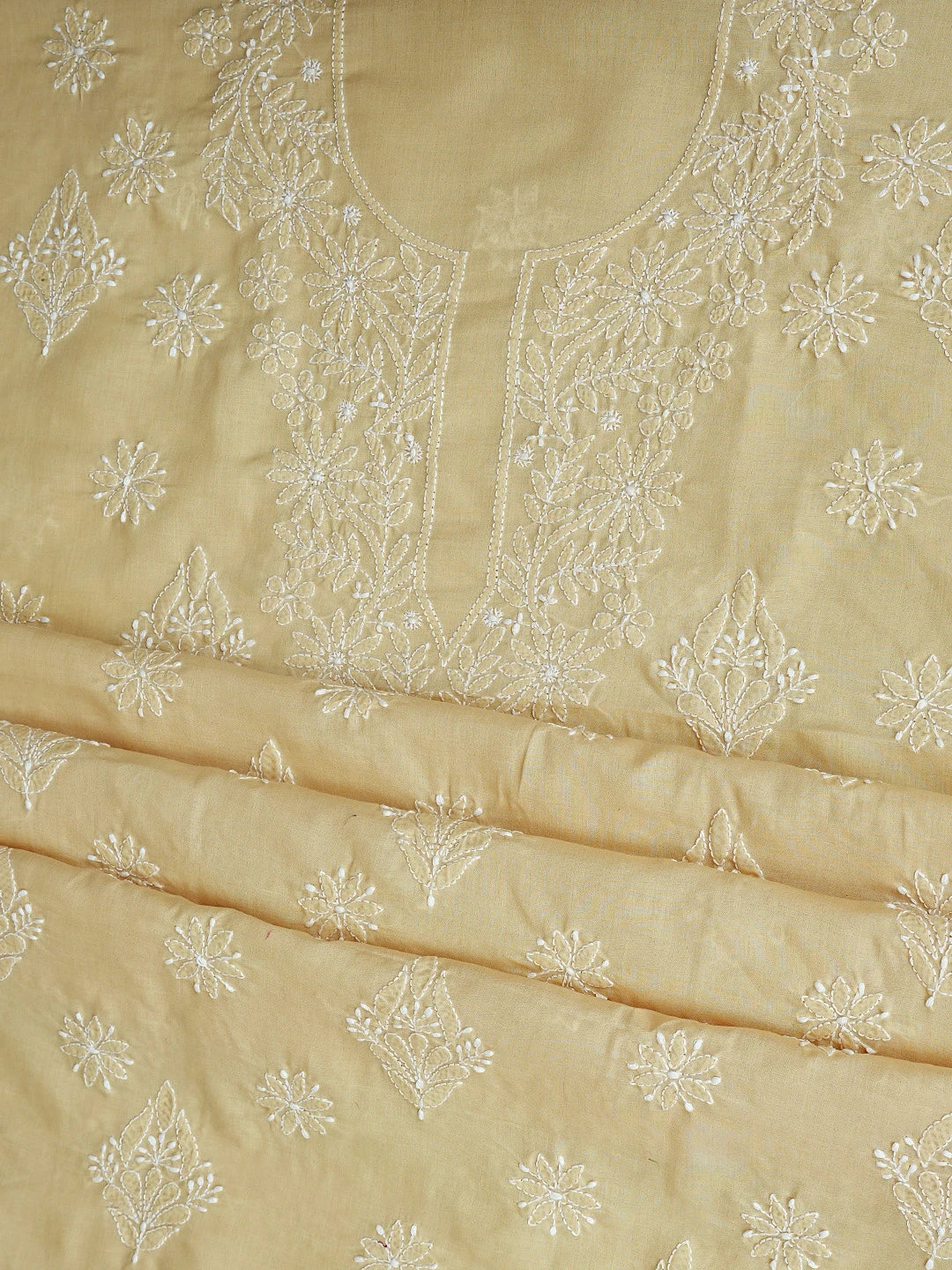 Ada Hand Embroidered Fawn Cotton Lucknowi Chikankari Unstitched Suit Piece 01A765261