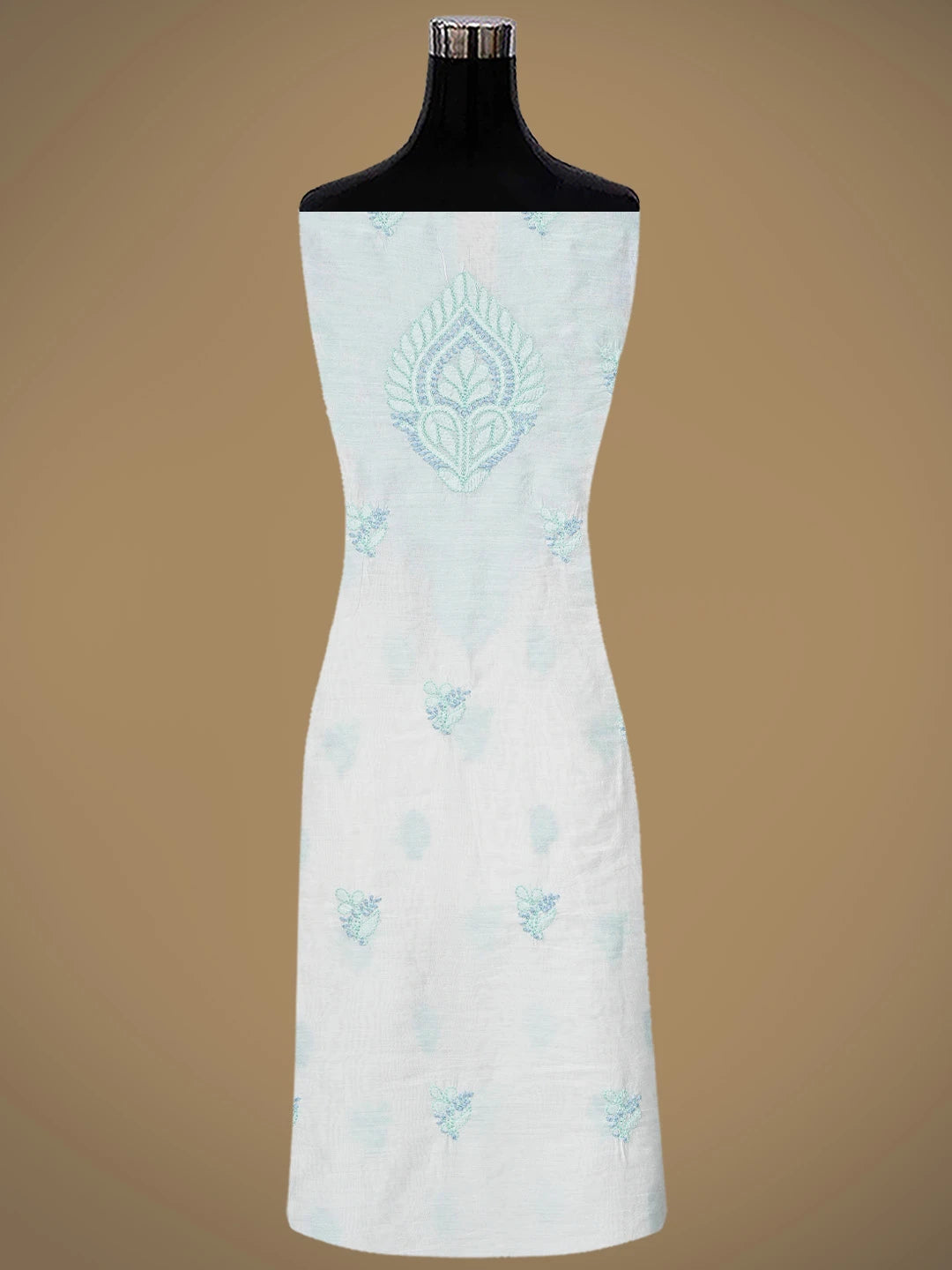 Ada Hand Embroidered White Chanderi Lucknowi Chikankari Unstitched Kurta Dupatta Set 01A871548
