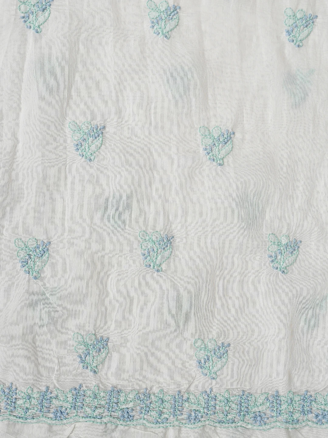 Ada Hand Embroidered White Chanderi Lucknowi Chikankari Unstitched Kurta Dupatta Set 01A871548
