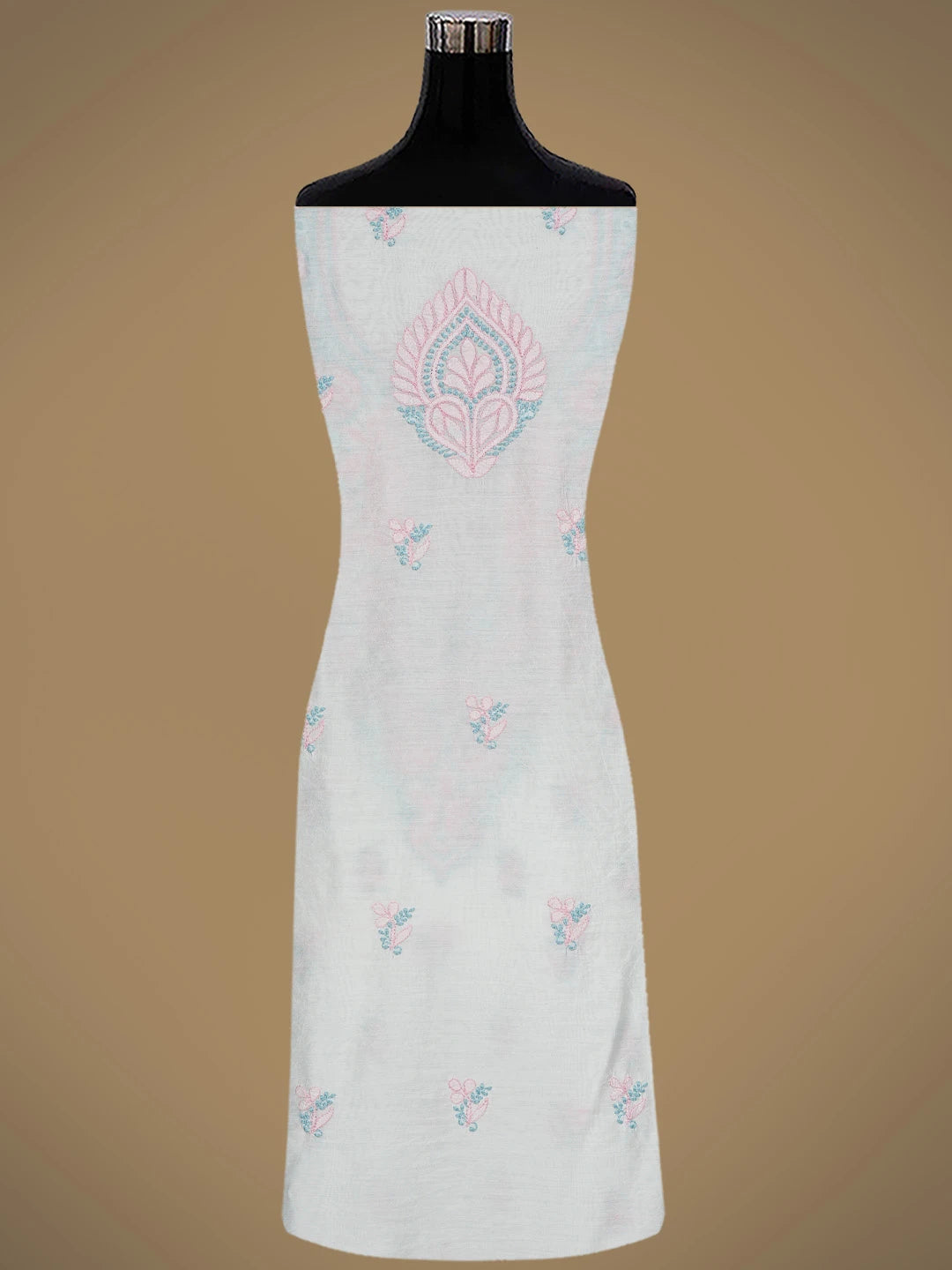 Ada Hand Embroidered White Chanderi Lucknowi Chikankari Unstitched Kurta Dupatta Set 01A871552