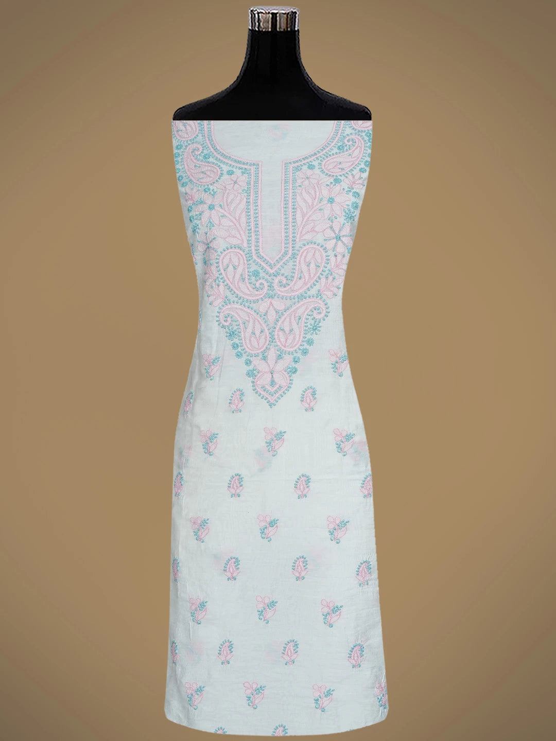 Ada Hand Embroidered White Chanderi Lucknowi Chikankari Unstitched Kurta Dupatta Set 01A871552