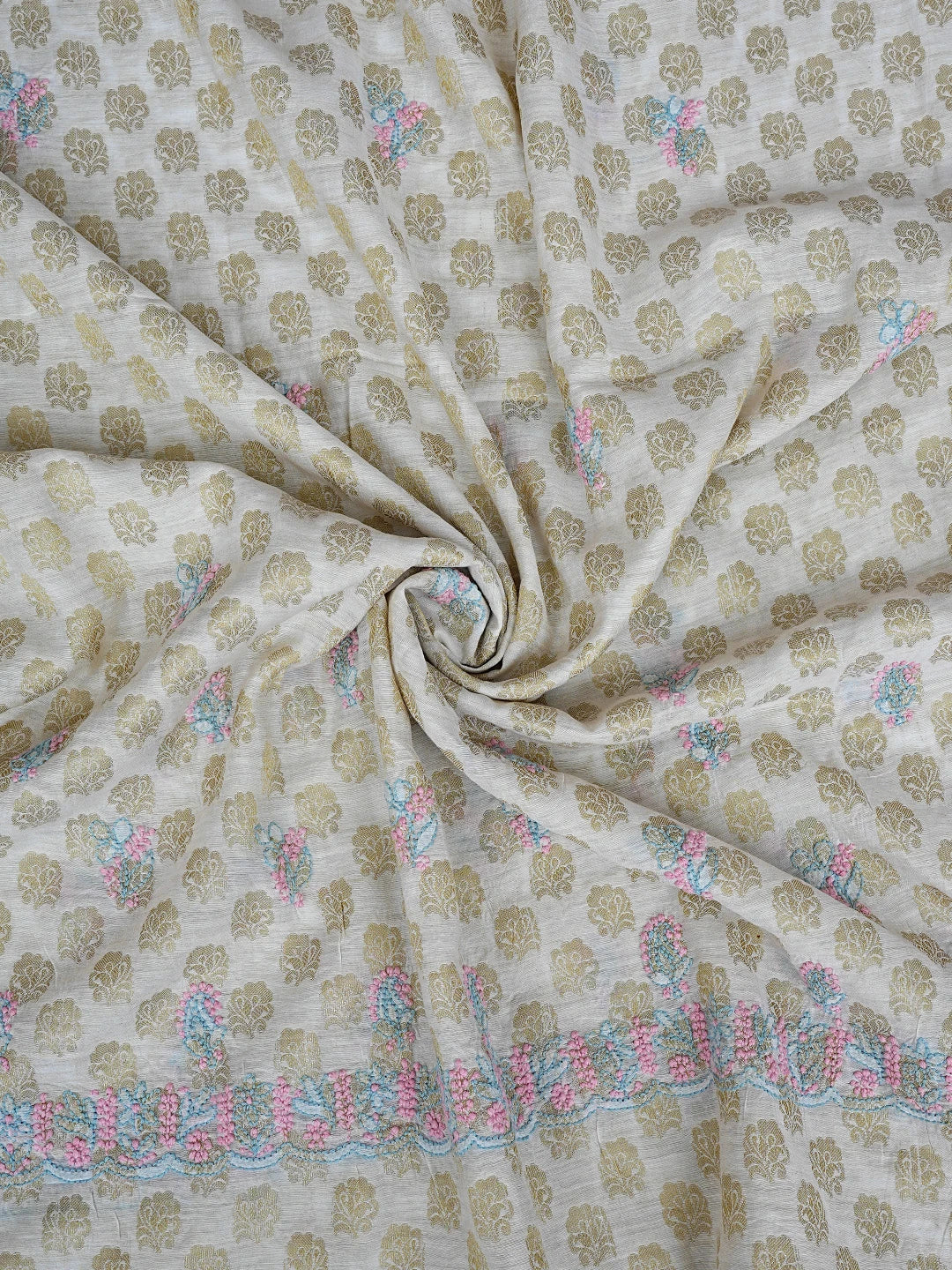 Ada Hand Embroidered White Chanderi Lucknowi Chikankari Unstitched Kurta Dupatta Set 01A871552