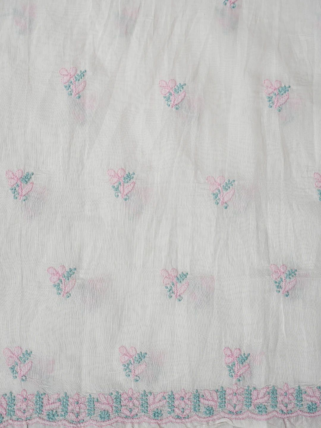 Ada Hand Embroidered White Chanderi Lucknowi Chikankari Unstitched Kurta Dupatta Set 01A871552