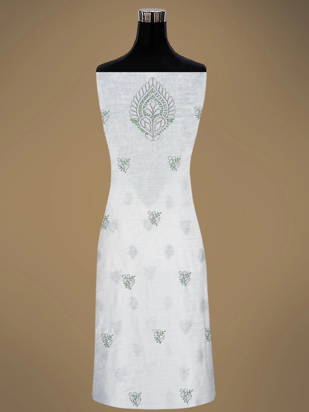 Ada Hand Embroidered White Chanderi Lucknowi Chikankari Unstitched Kurta Dupatta Set 01A871555