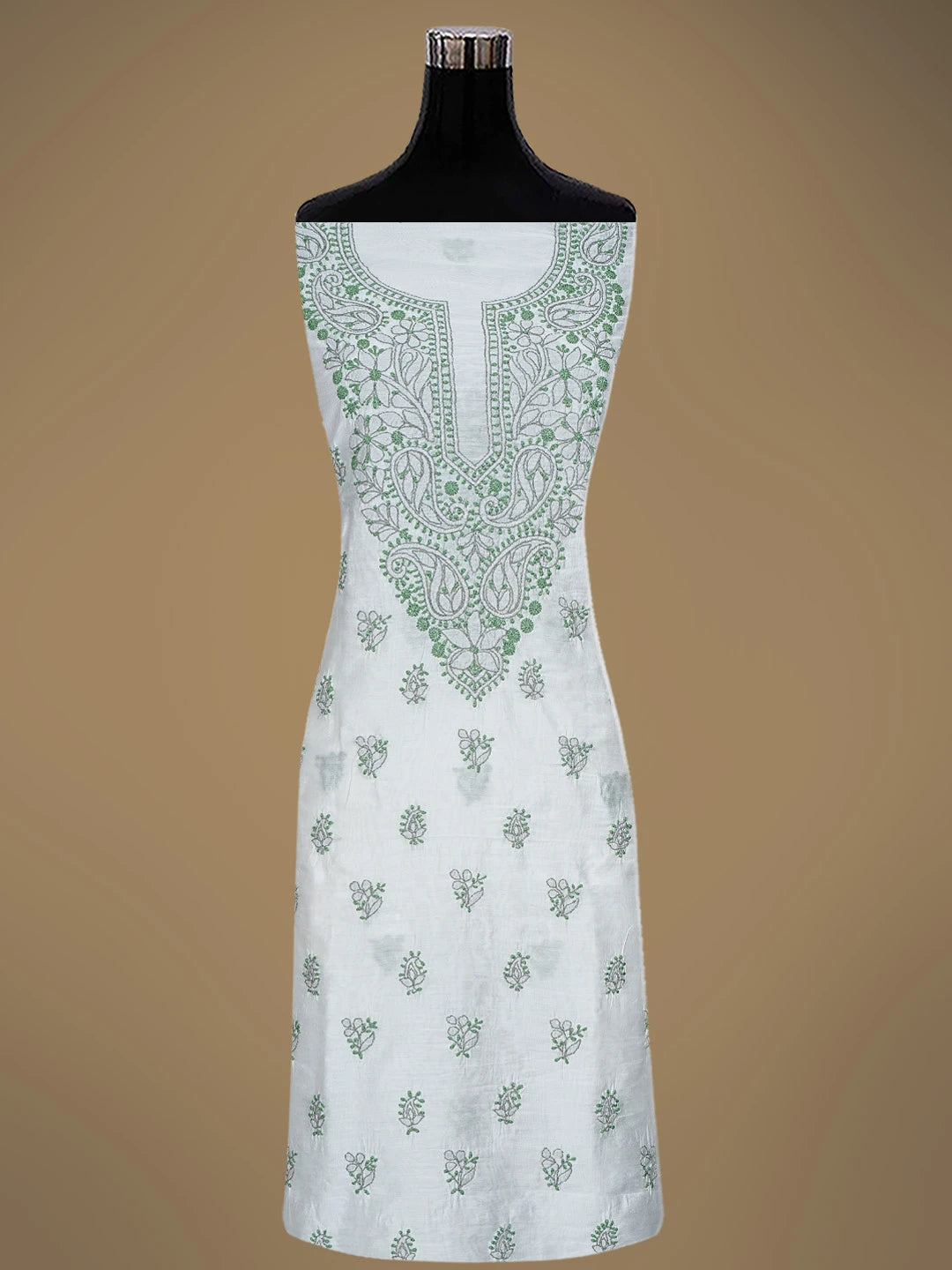 Ada Hand Embroidered White Chanderi Lucknowi Chikankari Unstitched Kurta Dupatta Set 01A871555