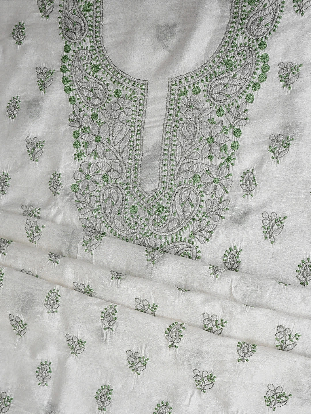 Ada Hand Embroidered White Chanderi Lucknowi Chikankari Unstitched Kurta Dupatta Set 01A871555