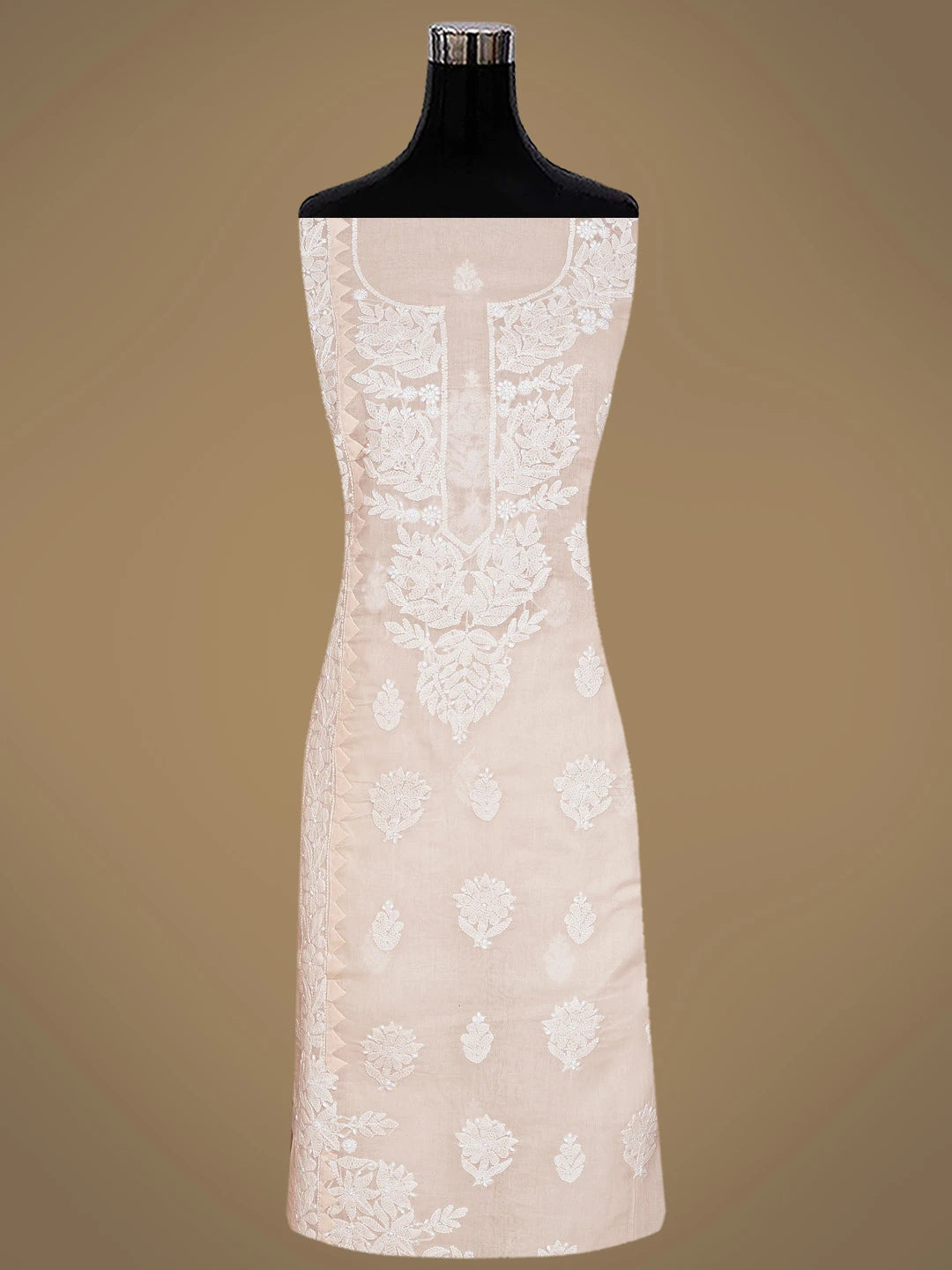 Ada Hand Embroidered Dusty Peach Cotton Lucknowi Chikankari Unstitched Suit Piece 01A871558