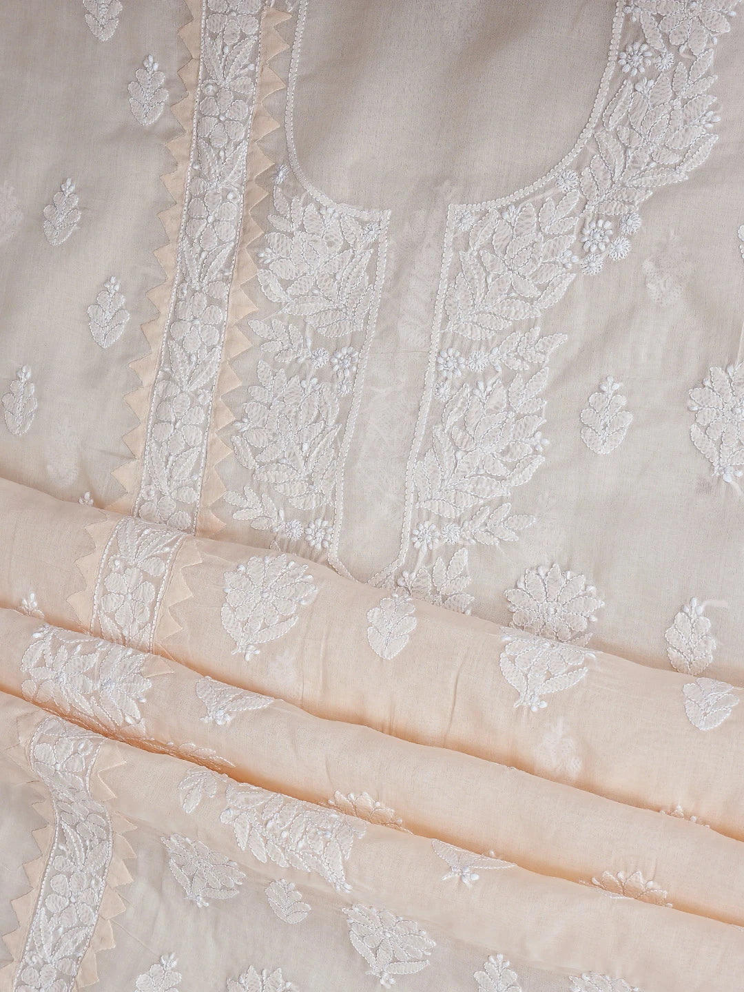 Ada Hand Embroidered Dusty Peach Cotton Lucknowi Chikankari Unstitched Suit Piece 01A871558