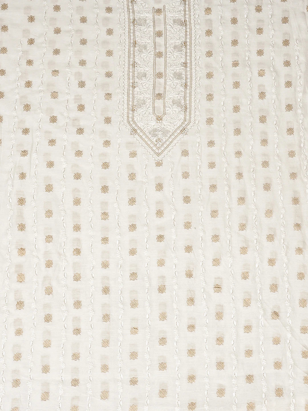 Ada Hand Embroidered Beige Chanderi Lucknowi Chikankari Unstitched Men's Kurta Piece With Cutdana Work 01A867132