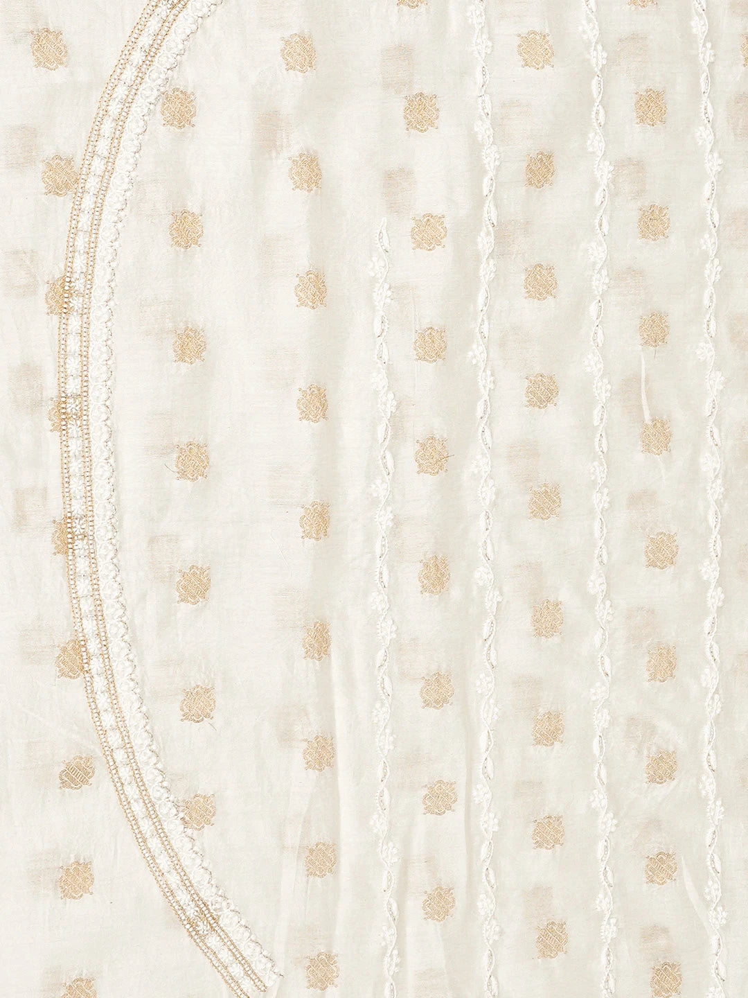 Ada Hand Embroidered Beige Chanderi Lucknowi Chikankari Unstitched Men's Kurta Piece With Cutdana Work 01A867132