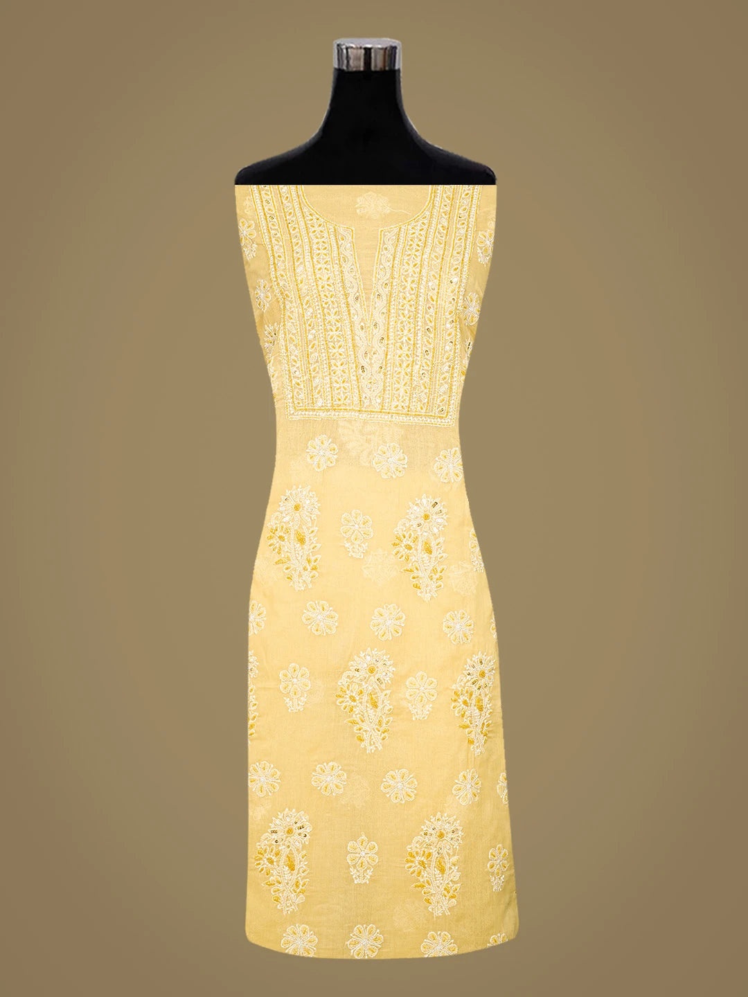 Ada Hand Embroidered Yellow Chanderi Lucknowi Chikankari Unstitched Suit Piece With Cutdana Work 01A871540