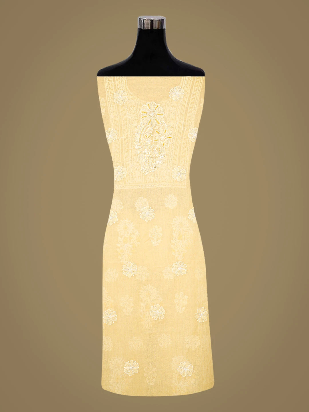 Ada Hand Embroidered Yellow Chanderi Lucknowi Chikankari Unstitched Suit Piece With Cutdana Work 01A871540