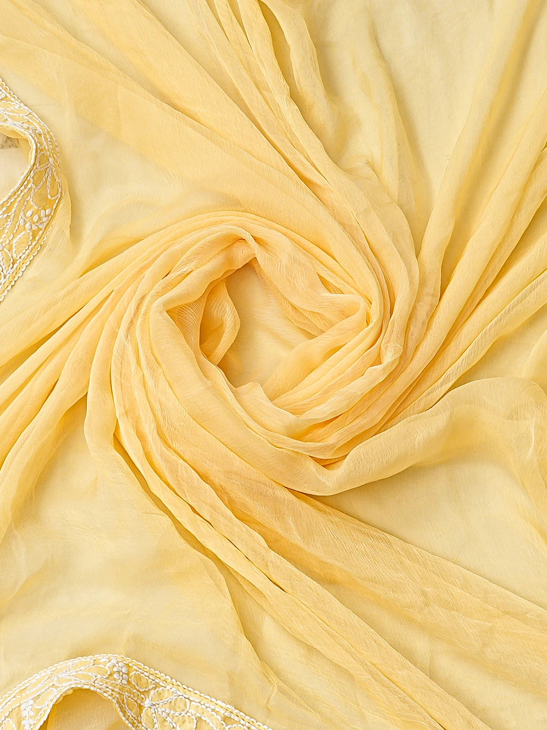 Ada Hand Embroidered Yellow Chanderi Lucknowi Chikankari Unstitched Suit Piece With Cutdana Work 01A871540
