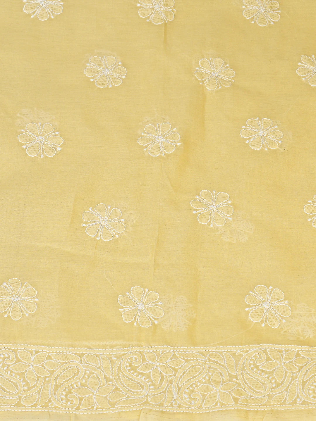 Ada Hand Embroidered Yellow Chanderi Lucknowi Chikankari Unstitched Suit Piece With Cutdana Work 01A871540