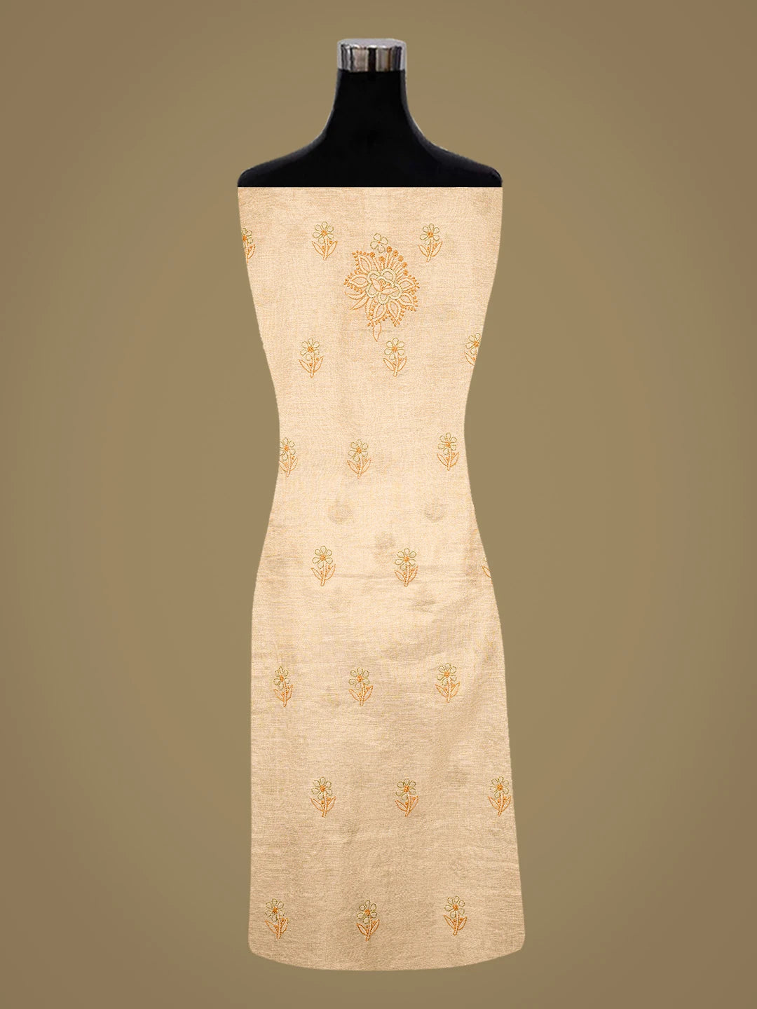 Ada Hand Embroidered Fawn Tissue Lucknowi Chikankari Unstitched Kurta Dupatta Set 01A871509