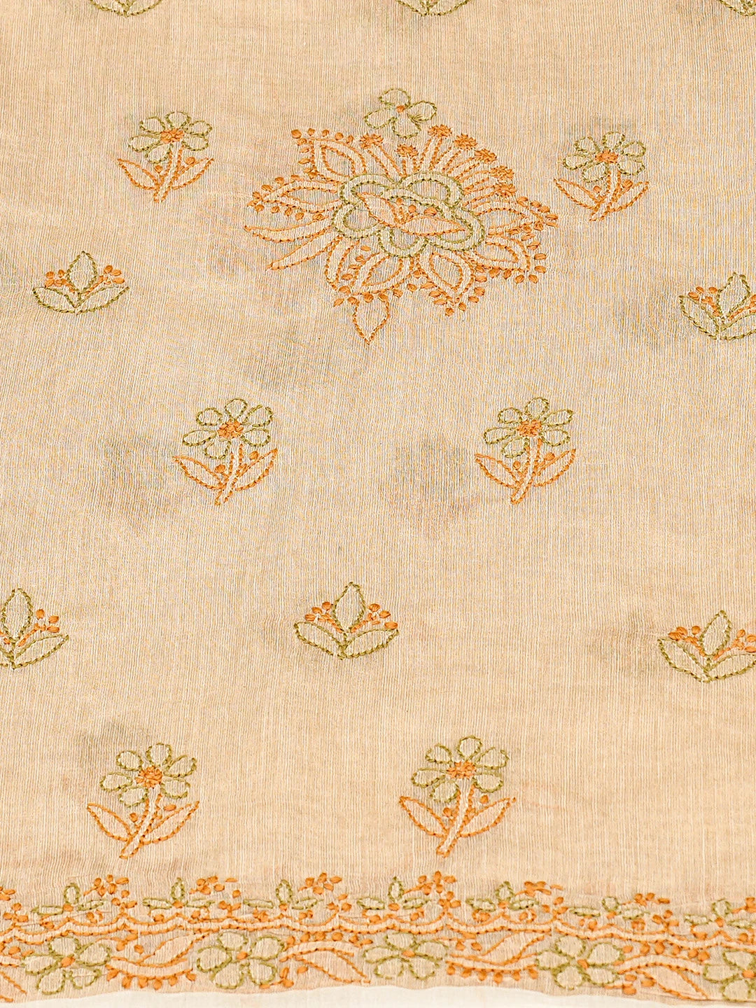 Ada Hand Embroidered Fawn Tissue Lucknowi Chikankari Unstitched Kurta Dupatta Set 01A871509