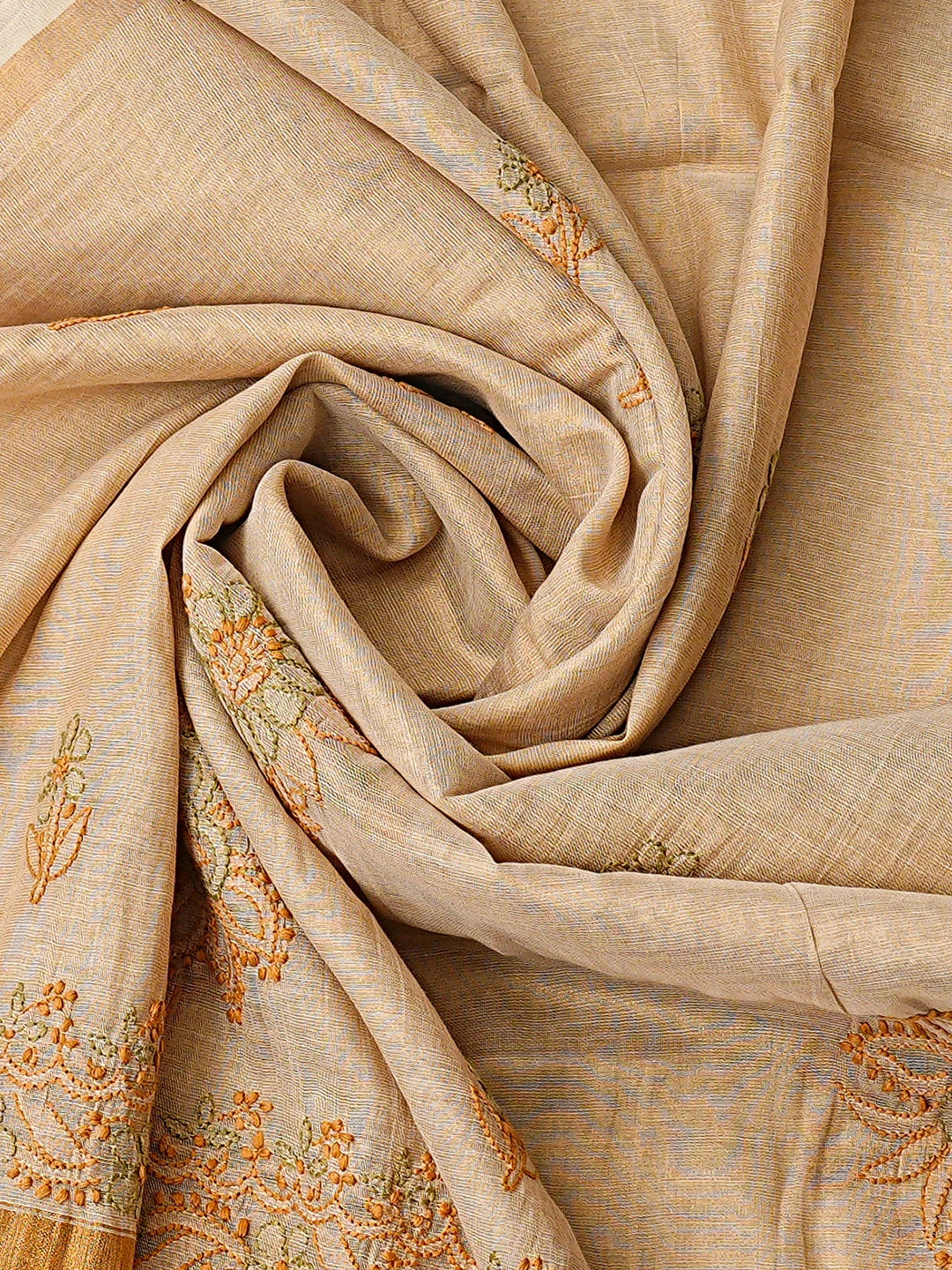 Ada Hand Embroidered Fawn Tissue Lucknowi Chikankari Unstitched Kurta Dupatta Set 01A871509