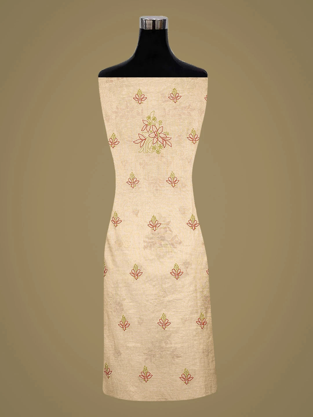 Ada Hand Embroidered Fawn Tissue Lucknowi Chikankari Unstitched Kurta Dupatta Set 01A871448