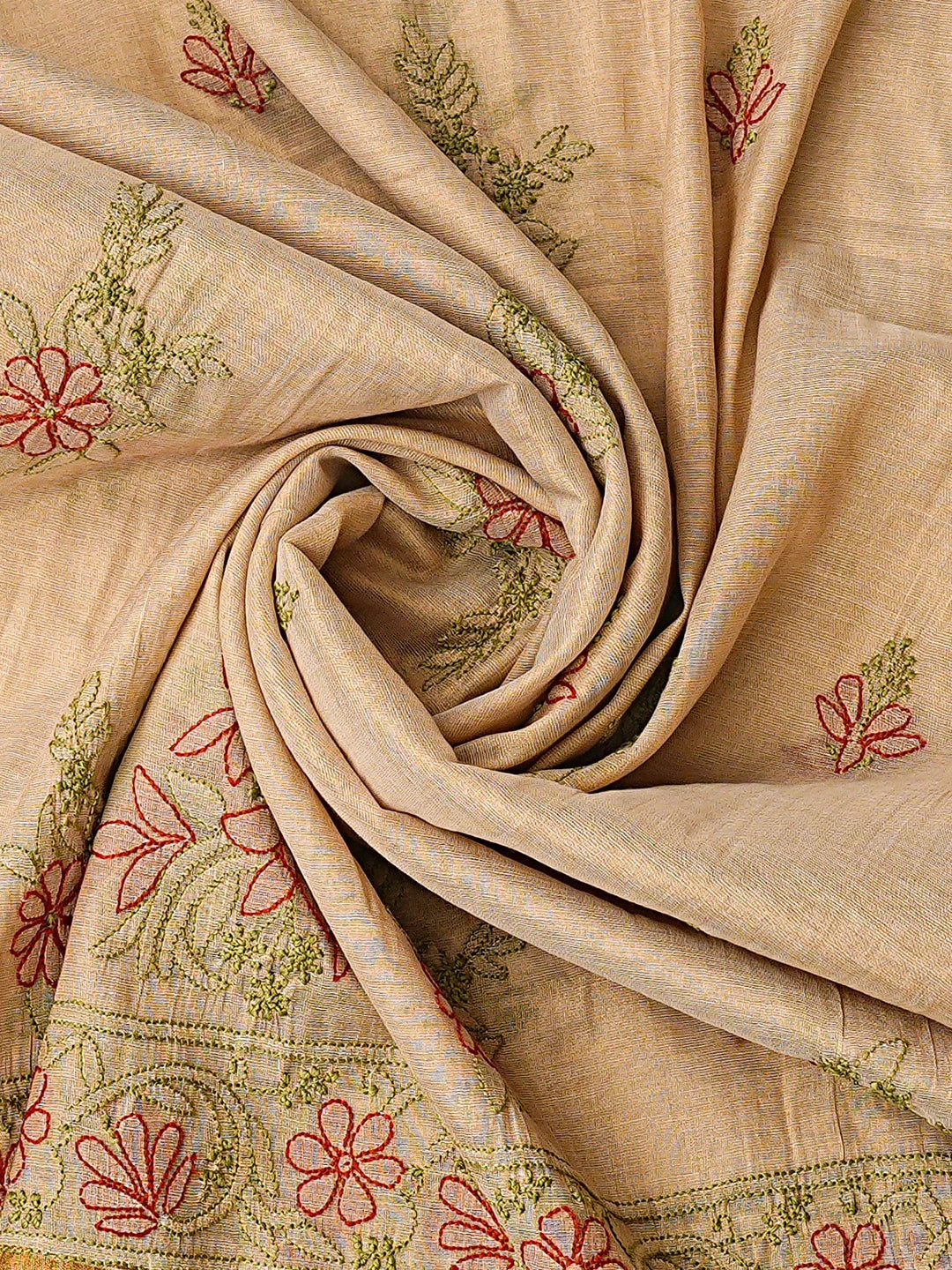 Ada Hand Embroidered Fawn Tissue Lucknowi Chikankari Unstitched Kurta Dupatta Set 01A871448