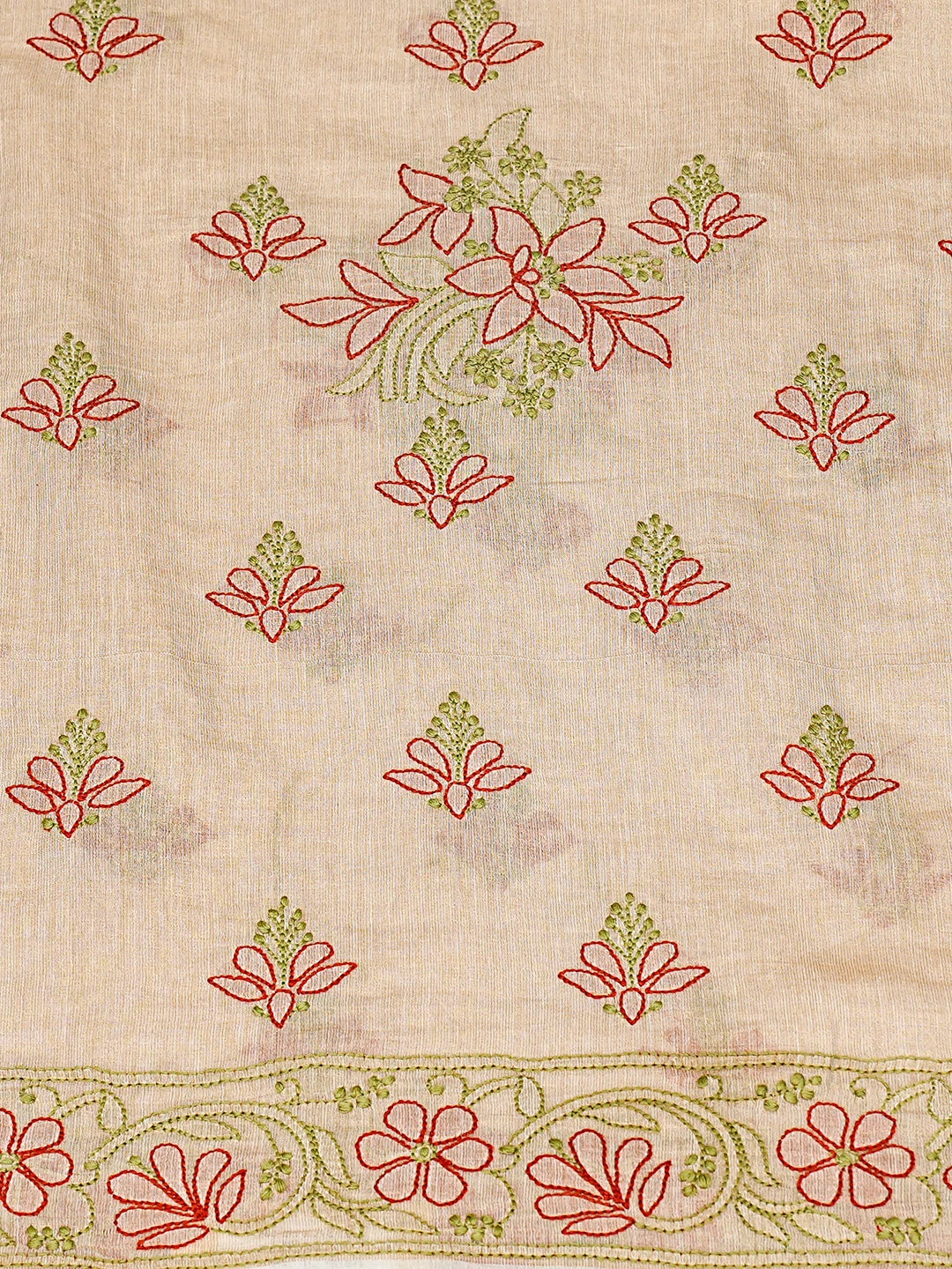 Ada Hand Embroidered Fawn Tissue Lucknowi Chikankari Unstitched Kurta Dupatta Set 01A871448
