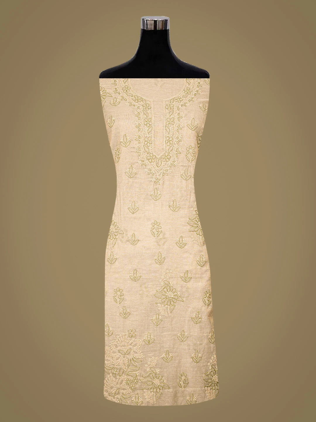 Ada Hand Embroidered Fawn Tissue Lucknowi Chikankari Unstitched Kurta Dupatta Set 01A871511