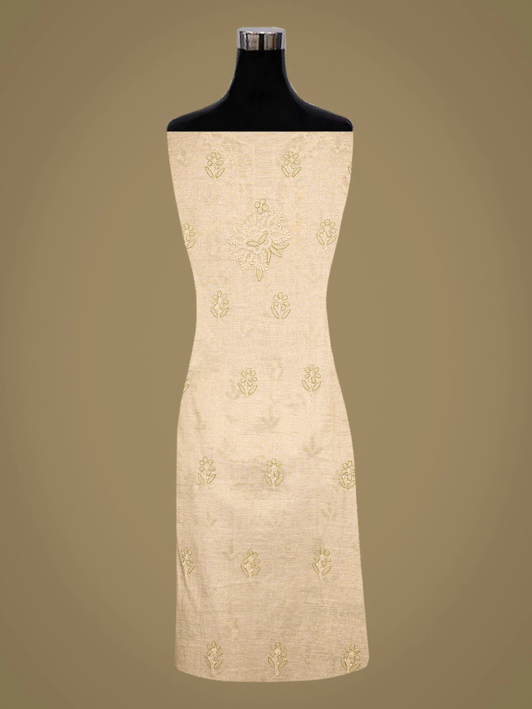 Ada Hand Embroidered Fawn Tissue Lucknowi Chikankari Unstitched Kurta Dupatta Set 01A871511