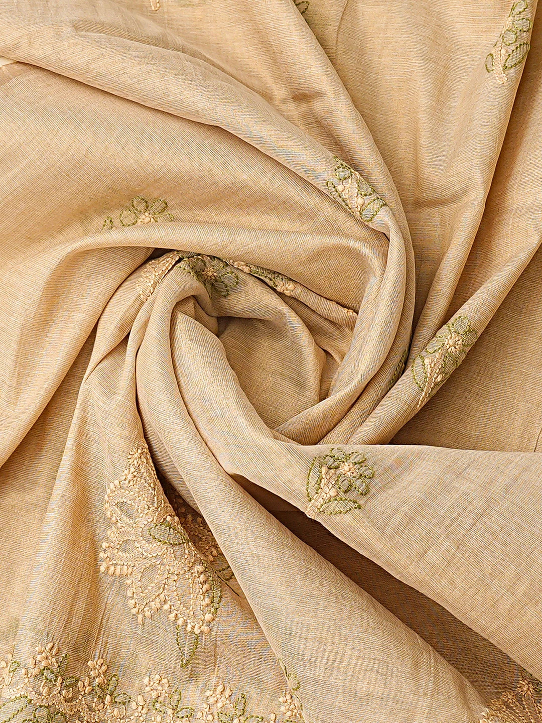 Ada Hand Embroidered Fawn Tissue Lucknowi Chikankari Unstitched Kurta Dupatta Set 01A871511